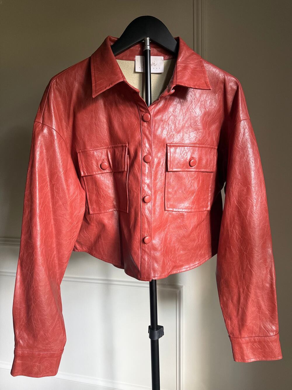 Burnt Sienna Faux Leather Cropped Shacket Western Nashville Jacket Medium